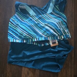 Striped Blue and Green Tank Top Bathing Suit 2x1 Nwt 3x